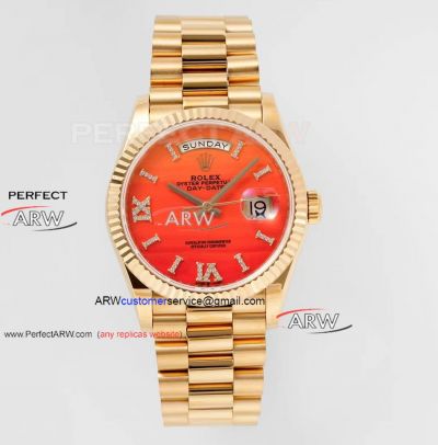 Swiss Replica Rolex Day Date 36 Carnelian Dial Rose Gold 2836 Movement Watch